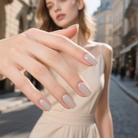 WAFOLOZE Short Square Press On Nails, Glue On Nails Short Fake Nails, Nail Press Ons 16 Sizes - 32Pcs Reusable Soft Gel Artificial False Nails Tips Kit（Milkshake Color）