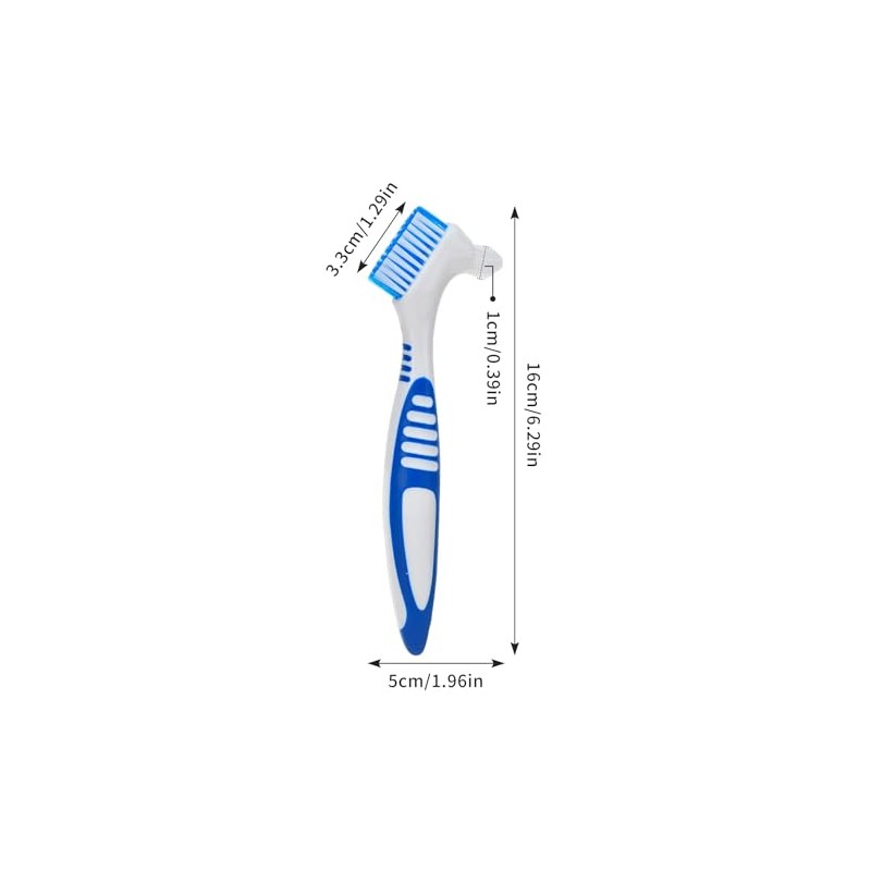 Denture Brush Hard Double Sided Multi-Layered Bristles Ergonomic Rubber Anti-Slip