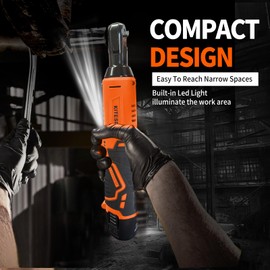 KITESDER Cordless Electric Ratchet Wrenches Set,Lightweight,Power Ratchet Wrenches, 40Ft-Lbs (55N.m) 12V Cordless Ratchet Wrench 3/8" with LED Light and 4 Sockets(2.0Ah Batteries and Charger)