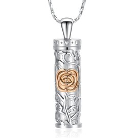 AIWENXI Rose Flower Urn Necklace Cylinder Bar Urn Necklace for Ashes Pendant Necklace Keepsake for Ashes Memory Keepsake Cremation Jewelry for Women Memorial, Cubic Zirconia, No Gemstone