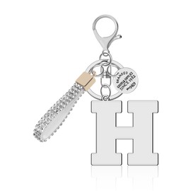 Silver Initial Keychains with Sparkly Rhinestone Lanyard, Alphabet A-Z Keyring for Women Girls, Bling Letter Key Chain, Cute Backpack Car Purse Charms(Letter H)