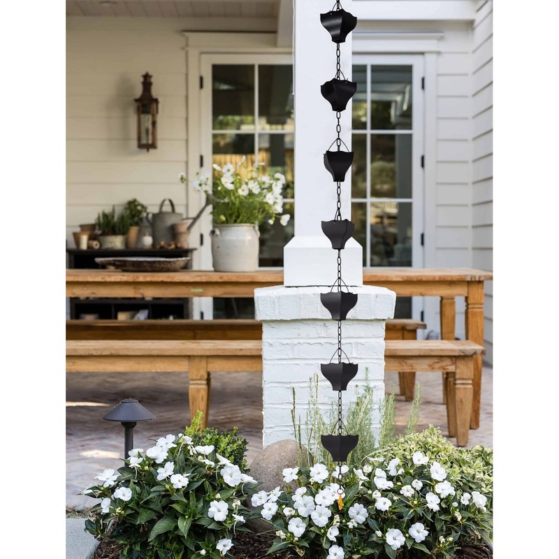 Rifachua 8.5ft Black Rain Chain for Gutters Downspouts Outside, Rain