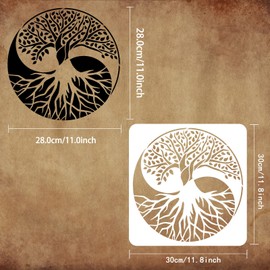 FINGERINSPIRE Tree of Life Pattern Stencils 30 x 30 cm DIY Craft Painting Stencil Reusable PET Yin Yang Tree Drawing Stencils for Painting on Wood Sign Floor Wall Tiles Windows