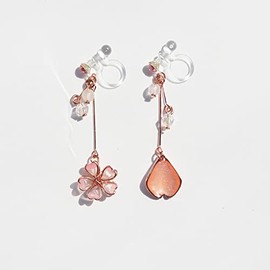 CHERRY Knot Earrings, Cherry Blossoms, Flowers, Non-Hole Earrings, Plated, Flowers, Swaying, Japanese Style, Adult, Cute, Women's, Popular, Pink Gold, Zirconia (Resin Earrings, Earrings), Resin