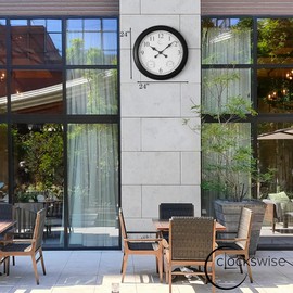 24-inch Large Outdoor Wall Clock Thermometer Combo, Waterproof Hygrometer Silent Battery-Operated Clocks Timepiece Garden Weather Master Station for Home Indoor or Patio Black with Decorative Frame