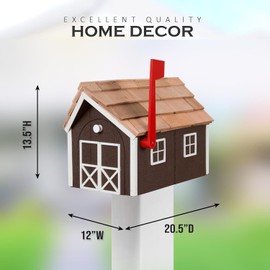 Peaceful Classics Amish Cedar Roof Wooden Mailbox with Window & Door Trim, Handcrafted Mailboxes for Outside, Post Mount Residential Mailboxes (Gray & Burgundy, Wood)