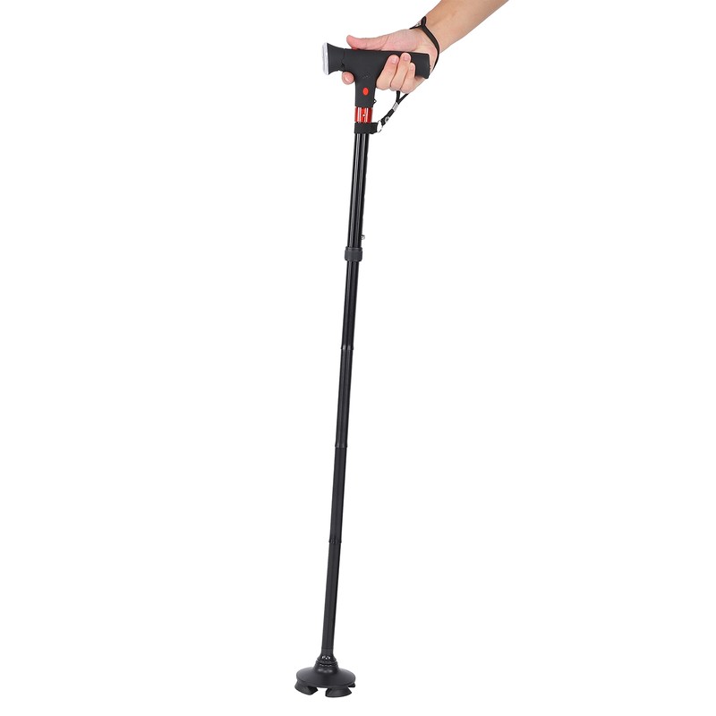 Aluminum Alloy Folding Light Cane Elderly Four‑legged with Lamp Non‑slip