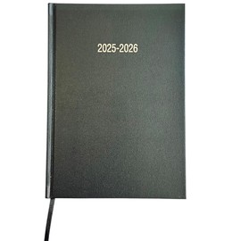 2025-2026 Academic Hardback A5 Day to Page Diary Appointment School teacher, Planner Year Organizer Lined Dairies Ribbon Marker (Black)