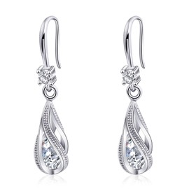Silver Dangle Hollow Spiral Teardrop Earrings Silver Cubic Zirconia Dangly Drop Earrings for Women Fashion Trendy