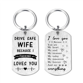 Gezxin Drive Safe Wife Keychain - Anniversary Birthday Gift for wife Appreciation Valentines Just Because Presents