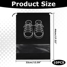 Travel Shoe Bags, Pack of 10, Portable Shoe Bags, Travel, 32 x 44 cm, Reusable and Waterproof Shoe Bag, with Transparent Window Shoe Bag, Travel, Drawstring for Dustproof Travel Shoe Bag