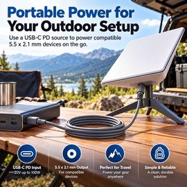 2M USB-C to DC Power Cable for Starlink Mini – 6.6ft Type-C Input to Barrel Connector for Portable Power Setups