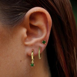 Relveo Gold Hoop Earrings for Women Hypoallergenic 3 Pairs Gold Plated Hoop Earrings Set Trendy Green Stud Earrings Small Dangle Huggie Hoop Earrings for Women Jewelry Gifts