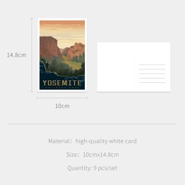 gaeaverse Yosemite National Park - Juego de 9 postales clásico de Parques Nacionales de Estados Unidos para negocios, viajes, paisaje, postal, decoración de regalo
