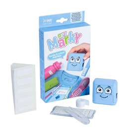 DIY MARKY - Adjustable Stamp for Children | For Clothes and Children's Items | Includes Ink for up to 1000 Impressions | Complete Set with Labels and Thermal Tape | (Blue)