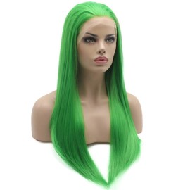Lushy Lace Front Synthetic Wigs Straight Long 24inch Green Wig Hand Tied Heavy Density Realistic Wigs