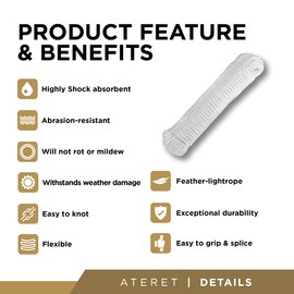 ATERET 1/4 inch by 80 Feet Nylon Rope I Multipurpose Clothelines Rope, UV Resistant & Excellent Shock Absorption I Ideal Use for Camping, Clothesline & Marine (10-Pack)