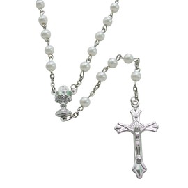 First Holy Communion Party Favor (12 PCS) Faux Pearl Rosary with Silver Plated Accents/Recuerdos para Primera Comunion