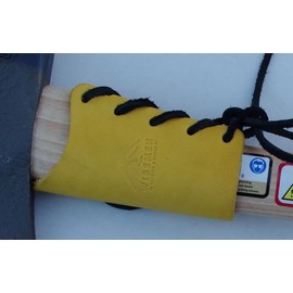 Wisemen Leather Handle Collar Overstrike Axe Guard Made in The USA (Black Lace on Yellow Guard)