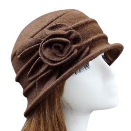 LAEMILIA Women Winter Soft Fleece Cloche Bucket Hats UV Sun Protection Hat with Piping & Bow Detail (#2 Coffee)