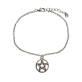 Silver Color Pentagram Anklet, Pentacle Ankle Bracelet, Pagan, Wiccan, Summer Beach Jewelry