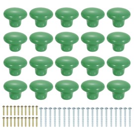 sourcing map 20Pcs Ceramic Cabinet Knobs, 32mm/1.26" Mushroom Round Shaped Drawer Knobs Dresser Knob Pulls Handle with Screws for Wardrobes Bedroom Furniture Closet Cupboard, Green
