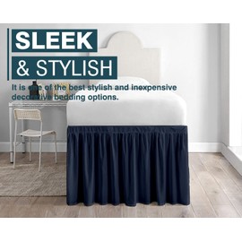 Dorm Room Bed Skirt - Ruffled Dorm Sized Bed Skirt - Dorm Bed Skirt Twin XL - Extra Long Dorm Room Bed Skirt - College Dorm Bed Skirt 30 Inch Drop - 100% Microfiber Bed Skirt - Navy Blue