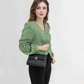 Black leather quilted crossbody bag with gold chain, shoulder bag.fashionable wallet