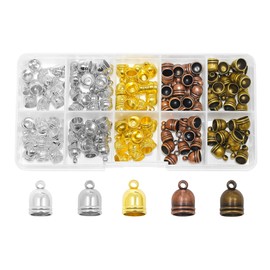 Mandala Crafts Assorted Leather Cord End Caps for Jewelry Making, Tassel Caps, 7mm 150 PCs Bell Cord Ends, Kumihimo Supplies and Jewelry Findings