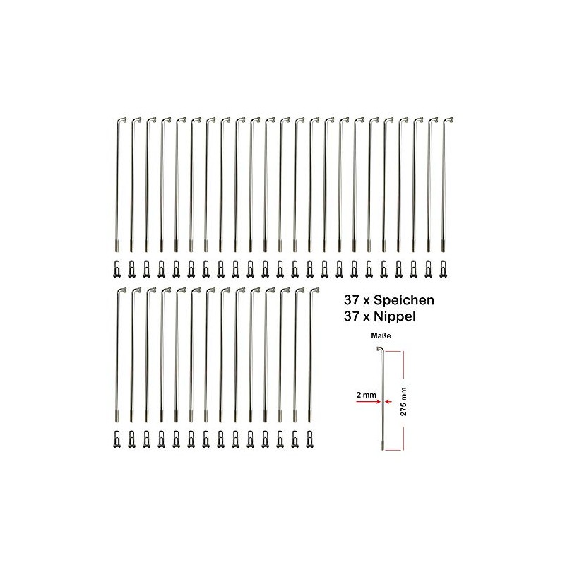 Unbekannt 37 Stück Speichen 275mm Spokes Silber NIROSTA 2mm inkl.