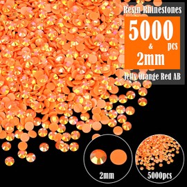 Wholesale Bulk Bags 5000PCS 2mm Resin Flat Back Rhinestone, Jelly Orange Red AB Round Non Hotfix Flatback Resin Rhinestones for Nails, Tumblers, DIY Bling Embellishments, Loose Glitter Crystal Stone