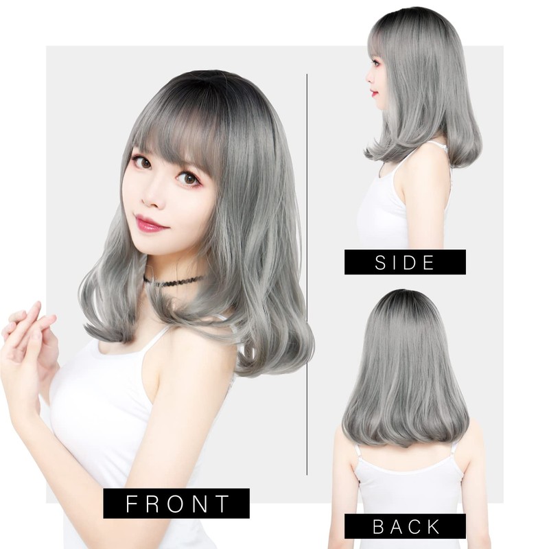 TefuRe H-6115 Medium Semi-Long Wig, Bangs Wig, Women, Black x