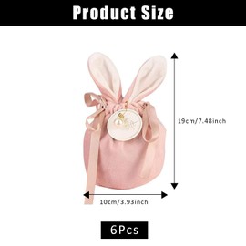 6 Pieces Rabbit Ears Velvet Drawstring Gift Bags, Easter Candy Bags, Velvet Rabbit Ear Drawstring Bags, Easter Egg Bags for Wedding, Birthday, Party Favors (Pink+Pearl+Pendant)