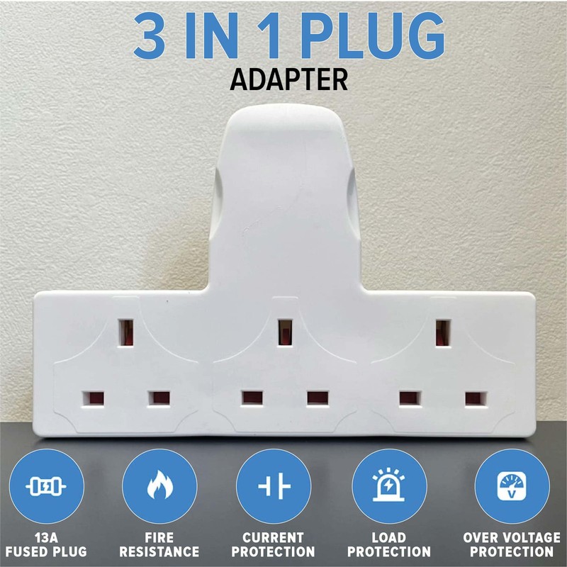Multi Plug Adaptor, 3 Way Plug Adapter Uk Surge Protected