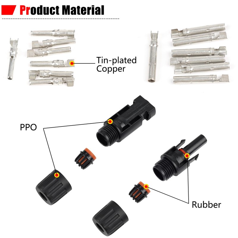 100PCS MC4 Soar Connectors Solar Panel Cable Connectors 1000V 30A