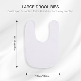 lazyrhino 8 Pack Baby Terry Bibs,Unisex for Boys and Girls, Adjustable Drooling Bibs with Snaps,Ultra Soft Absorbent Teething Bibs (white)