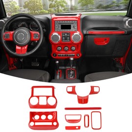 RT-TCZ for Jeep JK Interior Trim Kit Red, JKU Center Console Dashboard Panel Trim Cover for Jeep Wrangler JK JKU 2011-2017 Red Interior Accessories 10pcs