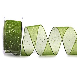 finemark 20 m x 40 mm Decorative Ribbon Glitter Green Fabric Ribbon Transparent Shiny Organza with Wired Edges Elegant Christmas Advent Birthday Premium Glitter Ribbon Chiffon Chiffon Ribbon Wire