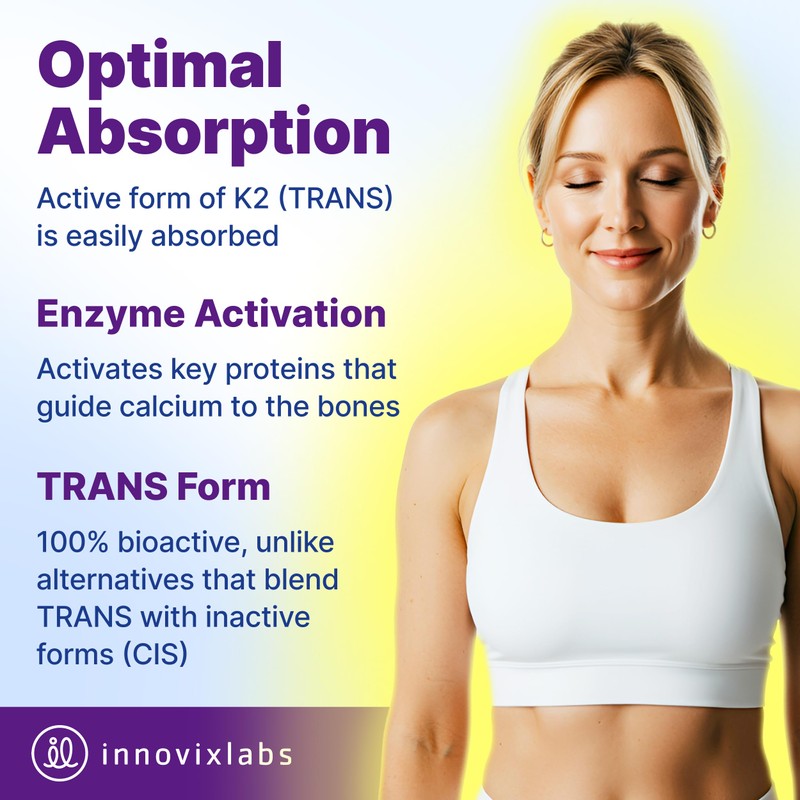 InnovixLabs Full Spectrum Vitamin K2-90 Softgels with 600 mcg of