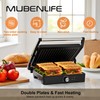 MUBENLIFE Panini Press,Sandwich Press Grill,180 Degree Open,Perfect for Grilling Sandwich,Steak,Burger,Non-Stick