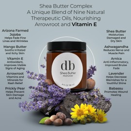 db Shea Butter Moisturizer with Lavender, Mango, Jojoba. Thick Formula. Melts Quickly and Absorbs Rapidly. Heals Dry Skin. Made in U.S.A. All Natural.