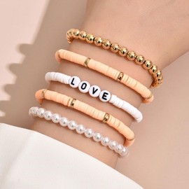 Long tiantian Beaded Bracelets for Women Boho Bracelets for Women 5 Pcs Colorful Beaded Pearl Stackable Bracelet Boho Beach Jewelry Gifts