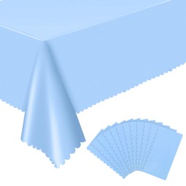 NatNarr 12 Pack Plastic Light Blue Tablecloth, 54 X 108Inch Disposable Baby Blue Scalloped Edge Tablecoth for Rectangle Table Waterproof Light Blue Table Cover for Wedding Birthday Baby Shower Decor