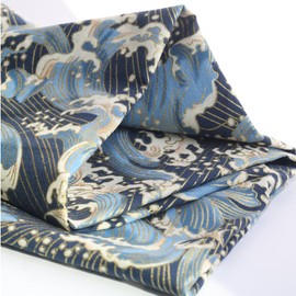 Sea Wave Fabric,160 GSM Japanese Blue Cotton Fabric Gold Hot Stamping,59 Inches Wide for Sewing Clothing Bag Tablecloth Sofa Pillow DIY Craft (Cut by the Yard)