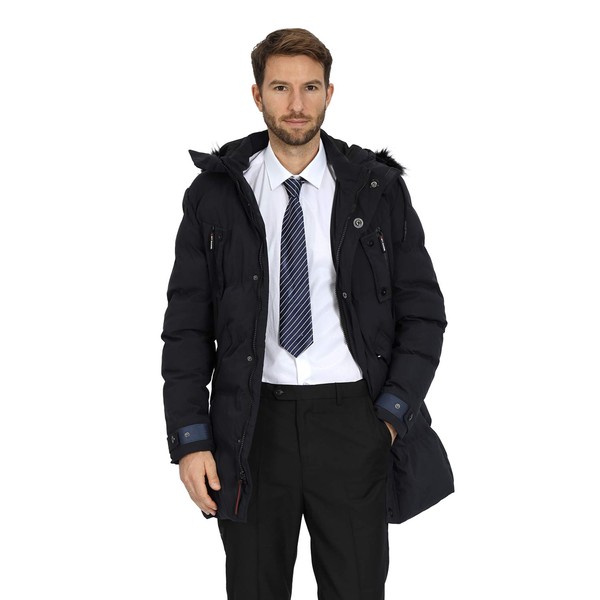WEEN CHARM Men's Warm Parka Jacket Anorak Jacket Winter Coat with Detachable Hood Faux-Fur Trim (Navy Blue-8823, XL)