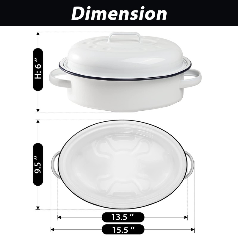 Webake Enameled Roasting Pan with Lid, Covered Roaster Pan Oval