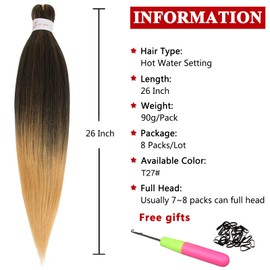 Xtrend 26 Inch EZ Braids 8 Packs Pre-Stretched Simple Braiding Hair Extensions for Box Braids Hair Ombre Blonde Hot Water Setting Synthetic Fibre Hair Extensions T27#