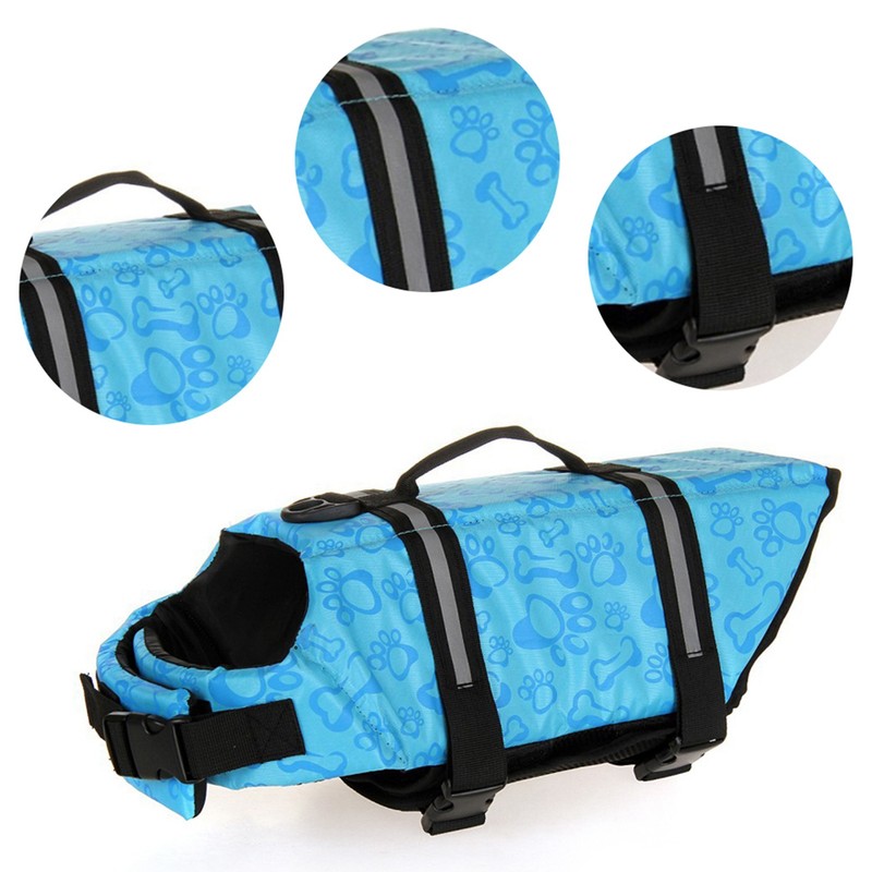 Dog Life Jacket Blue Bone Pattern Reflective Pet Dog Lifesaver