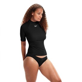 Speedo Women's Short Sleeve Sun Protection Rash Top | UV Protection | Female Surf, Black, XXS
