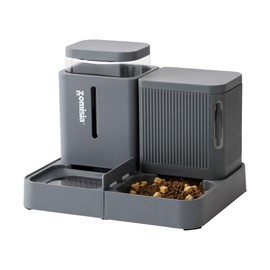 ZOMISIA Gravity Cat Feeder and Water Dispenser, 2 in 1 Automatic Cat Feeder with 180 Degree Rotatable, 2 Pack Large Capacity Self Feeding for Small Medium Dog Puppy Kitten, Grey, 0.8 Gallon x 2